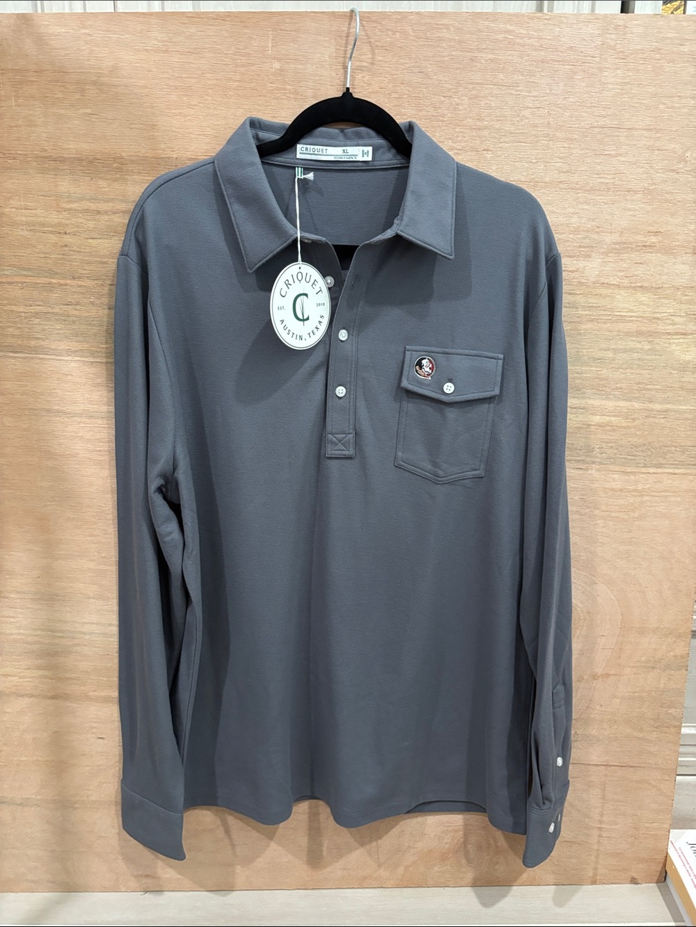 Criquet Long-Sleeve Florida State Polo Shirt - Charcoal Gray